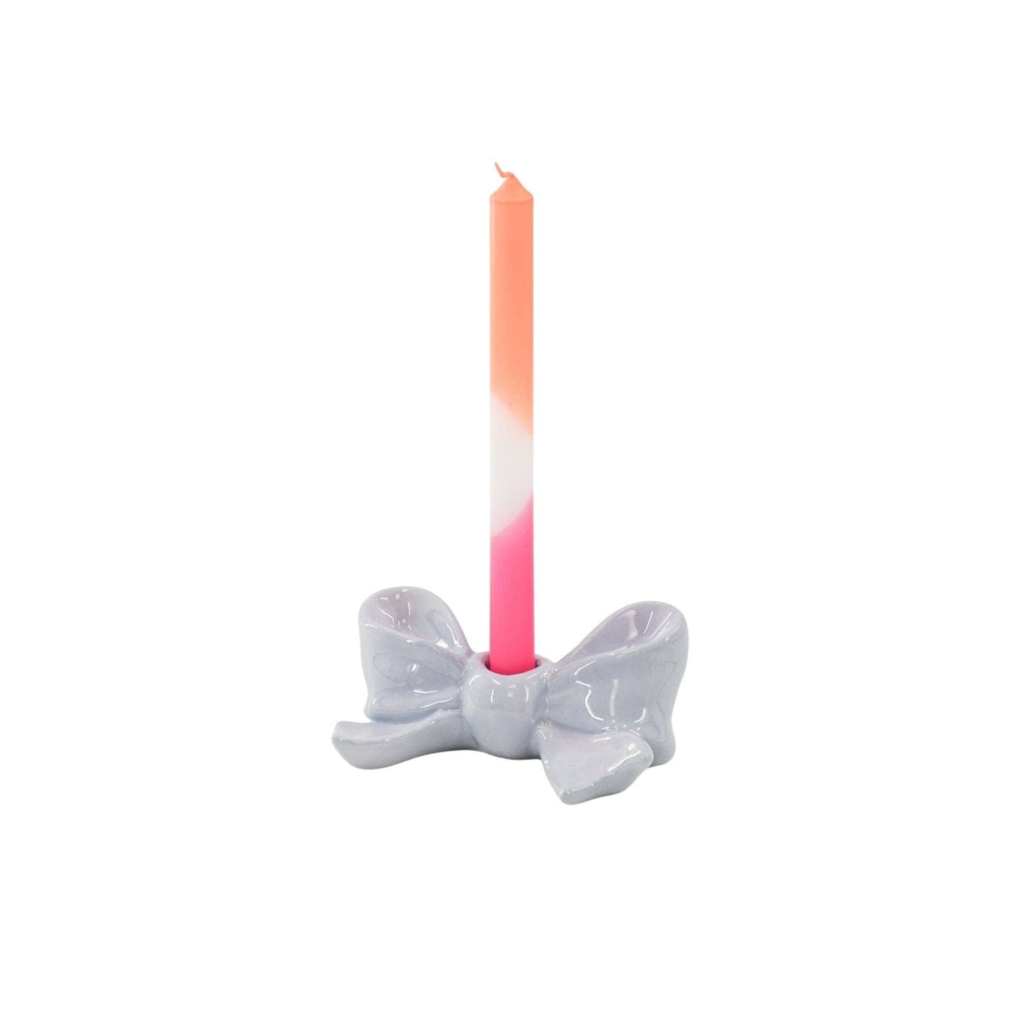 Bougeoir - Nœud - Céramique - Lilas - 18x9x7 cm