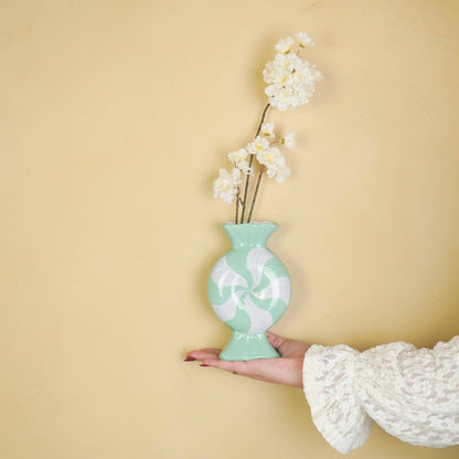 Florero - Caramelo - Cerámica - Lila/Menta - 12x6,5x20 cm