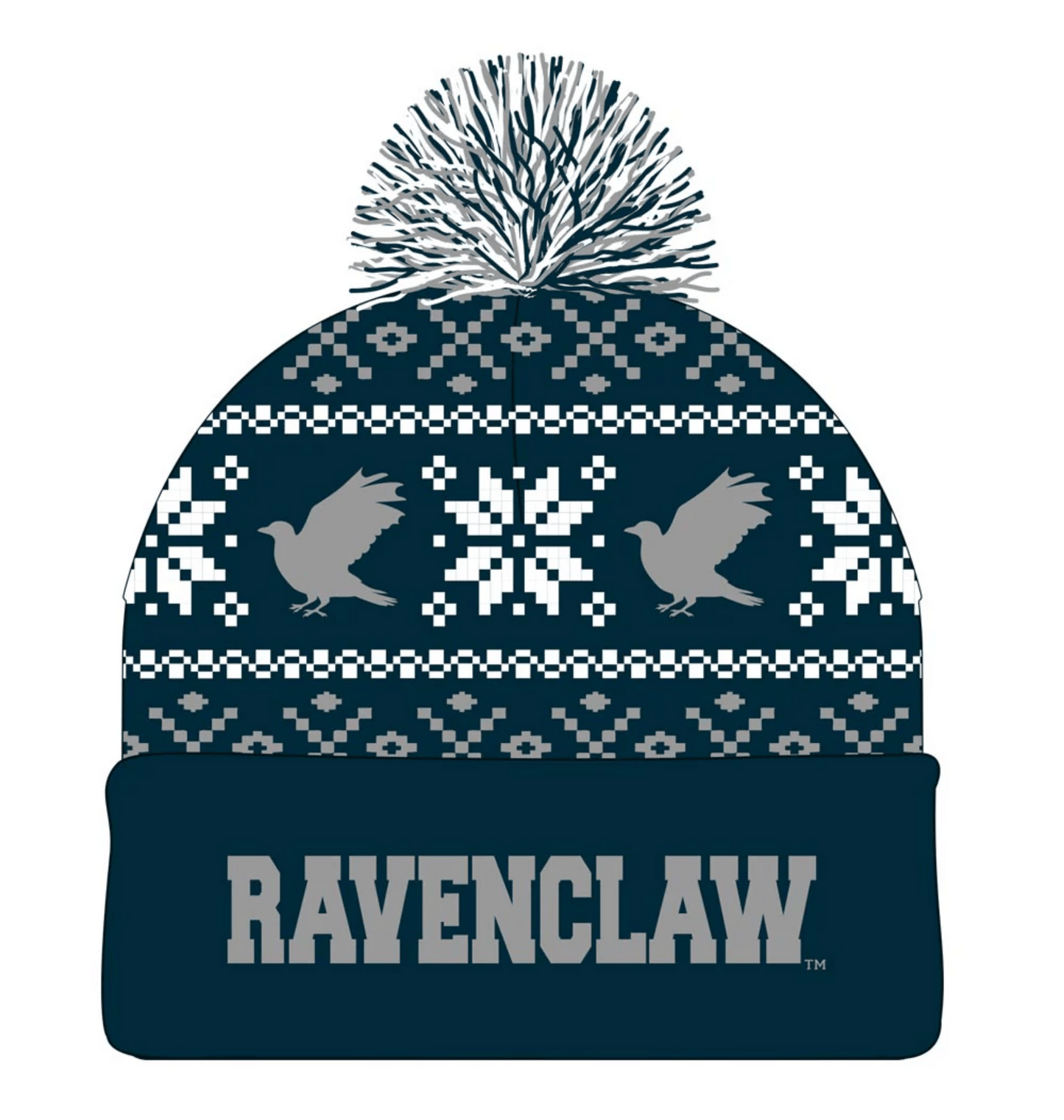 Bonnet Harry Potter Serdaigle motif norvégien avec pompon bleu