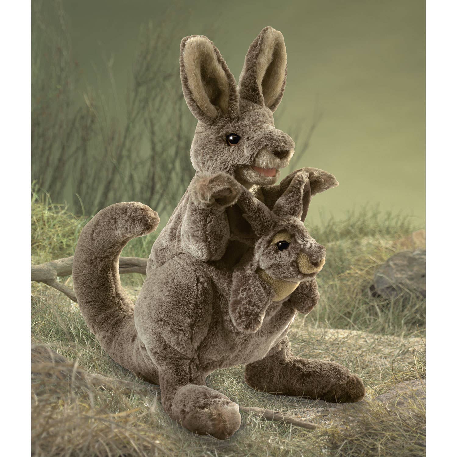 Marionnette à main Kangourou avec bébé 3178/Kangourou avec Joey Folkmanis réaliste