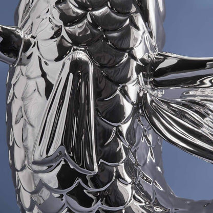 Escultura/jarrón de pez Blubb, gres plateado