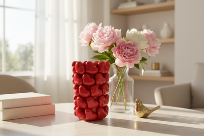 Large ceramic vase with 3D heart patterns