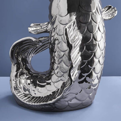 Escultura/jarrón de pez Blubb, gres plateado
