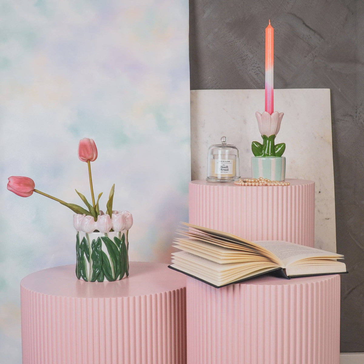 Vase Tulipes - Rose clair/Vert