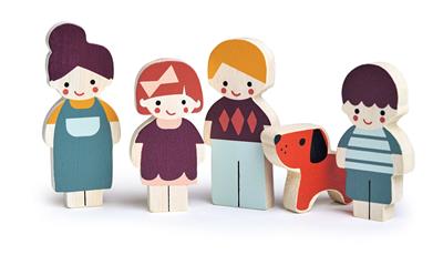 Mentari Avenue Chestnut: FAMILLE DE POUÉES avec CHIEN 23x10x1,2cm, en bois, en boîte, 12m+