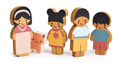 Mentari Avenue Chestnut: FAMILLE DE POUÉES avec CHAT 21x9,5x1,2cm, en bois, en boîte, 12m+