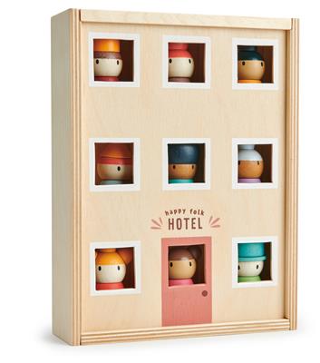 Tender Leaf Premier Âge: HÔTEL HAPPY FOLK 19,5x6x25cm, en bois, en boîte 19,8x6,6x26,4cm, 3+