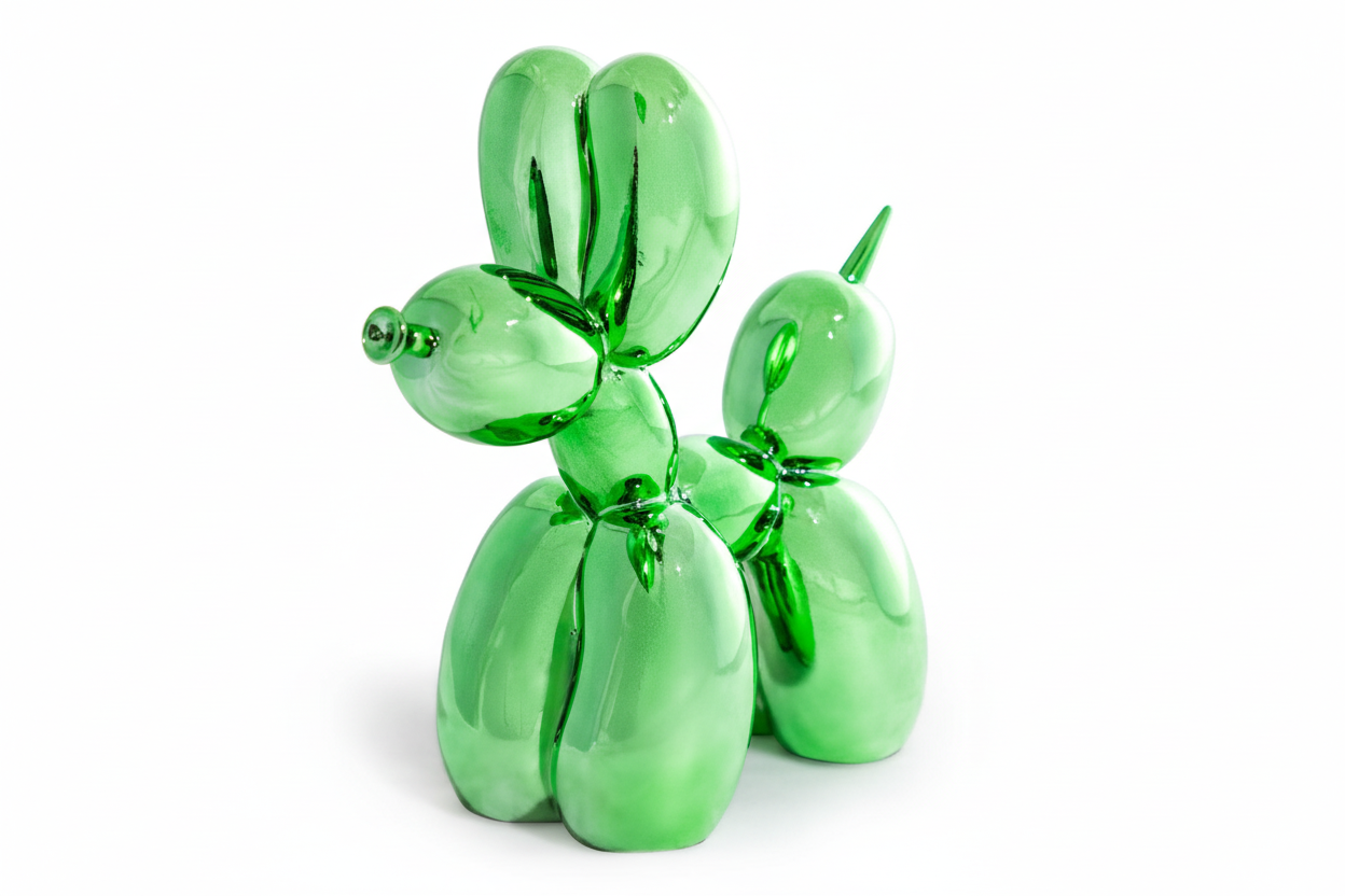 Figura de perro grande de color verde eléctrico