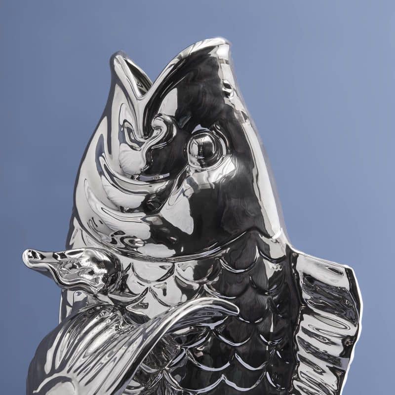 Escultura/jarrón de pez Blubb, gres plateado