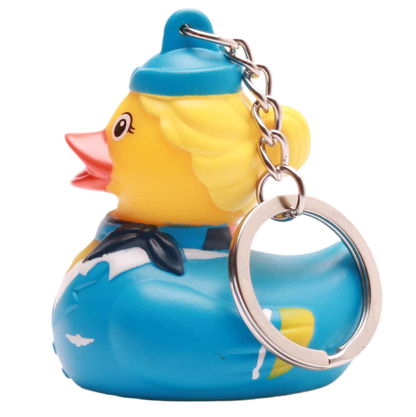 Llavero de pato con azafata rubia