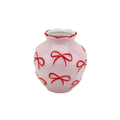 Vase - Vase à fleurs Rubans - Rose clair/Rouge - 13x13x14cm