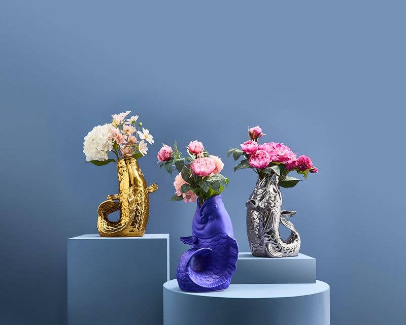 Escultura/jarrón de pez Blubb, gres plateado