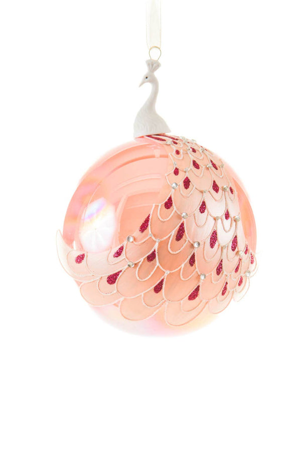 Adorno navideño de pavo real rosa