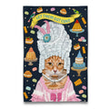 Paño de cocina con el gato naranja de María Antonieta "Que coman pastel"