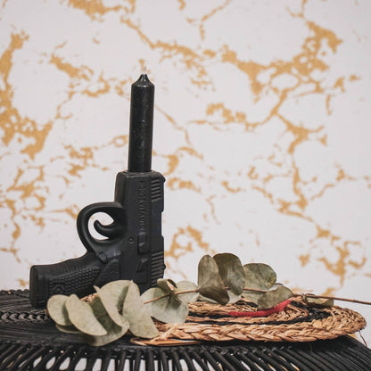 Bougeoir - Pistolet - Céramique - Noir - 12x5x12cm