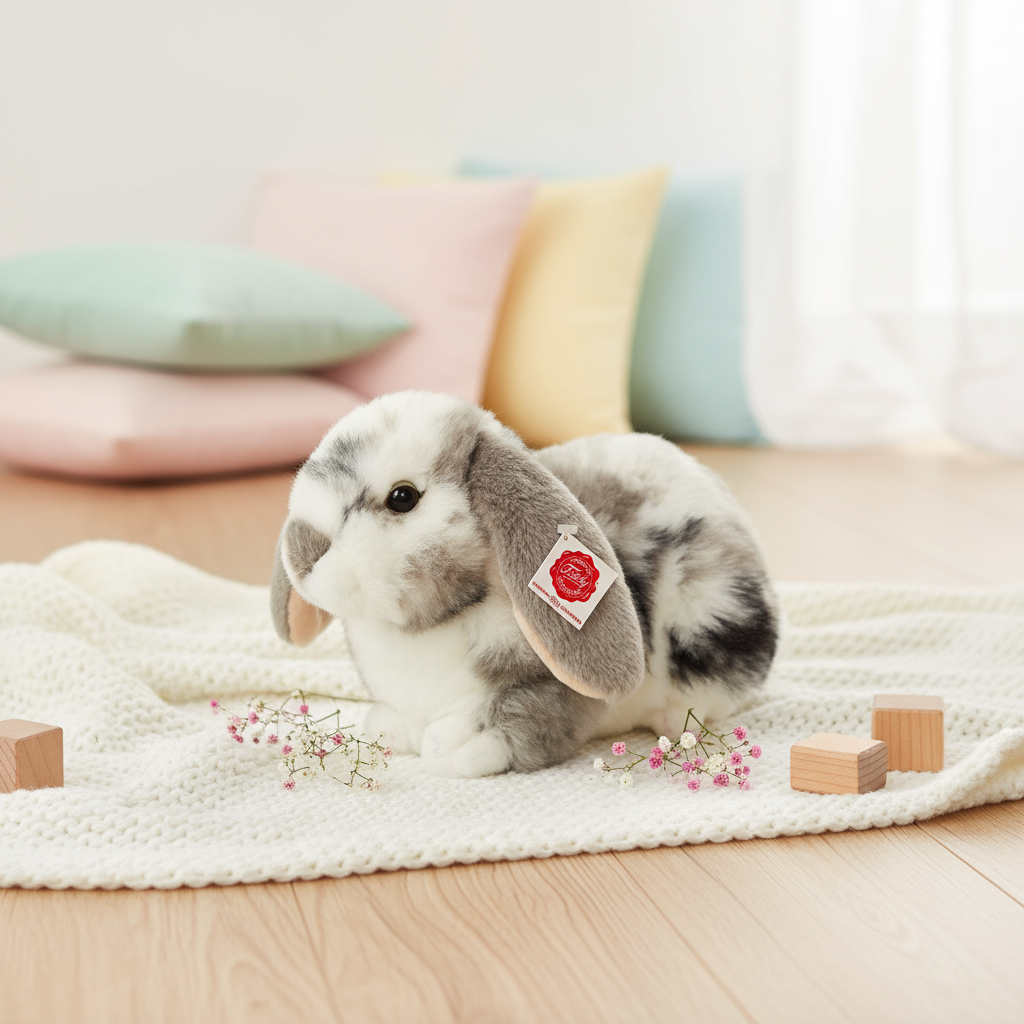 peluche de conejo lop gris y blanco