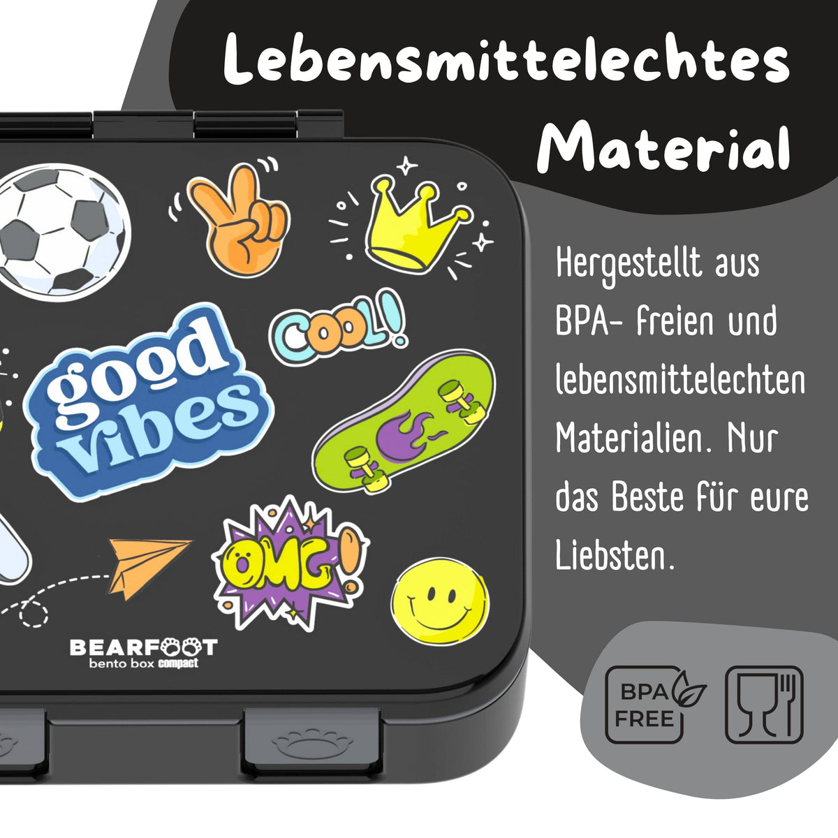 Brotdose mit Fächern, leicht & auslaufsicher - Sticker schwarz