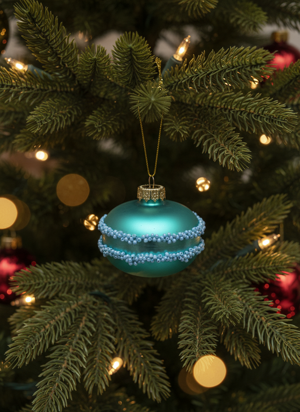 Blauwe Macaron Kerstbal