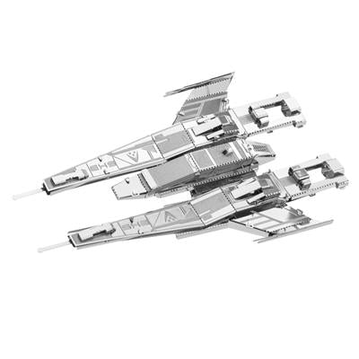MetalEarth: MASS EFFECT/ALLIANCE FIGHTER 8.1x5.1x2.5cm, maquette 3D en métal avec 1 feuille, sur carte 12x17cm, 14+