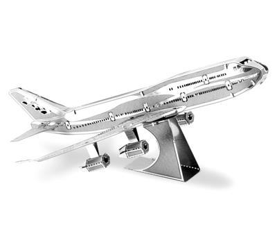 MetalEarth Aviation: BOEING 747 10x7.6x2.7cm, maquette 3D en métal avec 1 feuille, sur carte 12x17cm, 14+