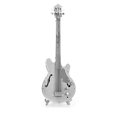 MetalEarth Musique: GUITARE BASSE 11.6x4x3.2cm, maquette 3D en métal avec 1 feuille, sur carte 12x17cm, 14+