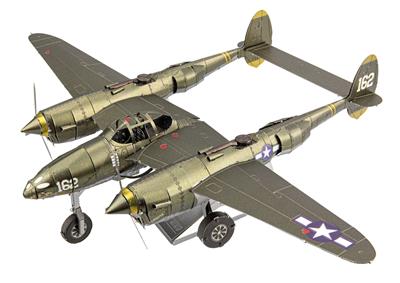 MetalEarth: ICONX - P-38 LIGHTNING 14.4x20.2x8cm, maquette 3D en métal avec 2 feuilles multicolorées, en boîte 13,5x22x2cm, 14+