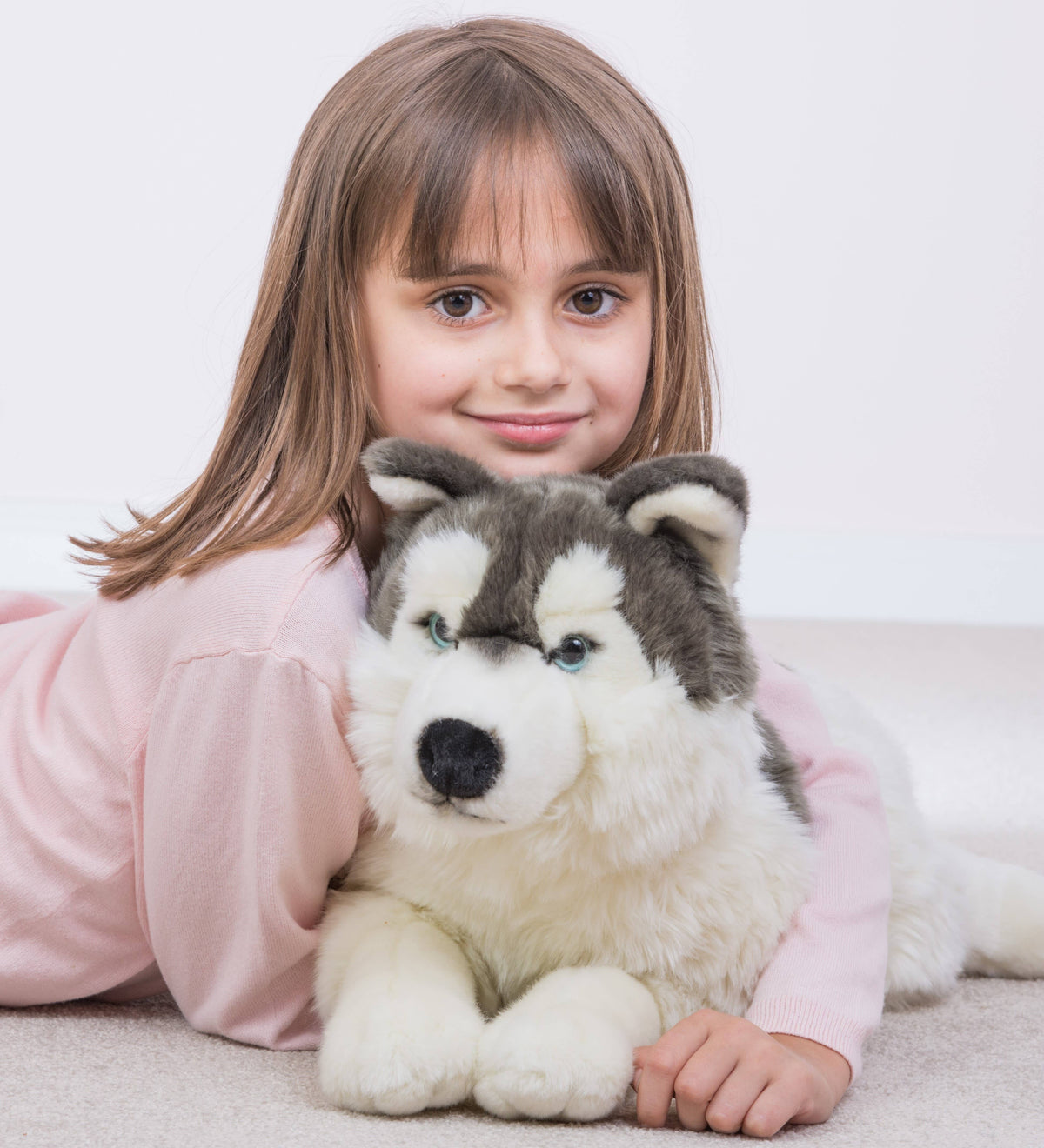 Grande Peluche Husky Couché – 60 cm