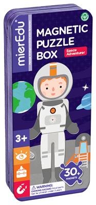 MierEdu BOÎTE DE PUZZLE MAGNÉTIQUE voyage: AVENTURIERS DE L'ESPACE 9x3,3x20,3cm, contient 2 scènes et plus de 30 pièces de puzzle magnétiques, dans une boîte en métal, 3+