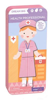 MierEdu BOÎTE DE PUZZLE MAGNÉTIQUE voyage: MÉDECIN 9x3,3x20,3cm, contient 2 scènes et plus de 30 pièces de puzzle magnétiques, dans une boîte en métal, 3+