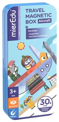 MierEdu BOÎTE DE PUZZLE MAGNÉTIQUE voyage: AVIONS 9x3,3x20,3cm, contient 2 scènes et plus de 30 pièces de puzzle magnétiques, dans une boîte en métal, 3+