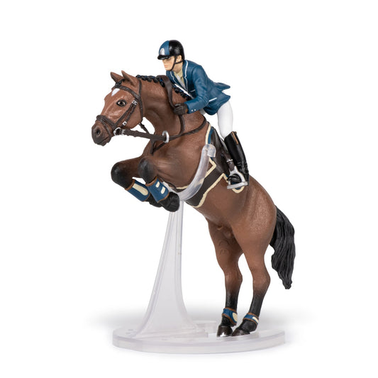 Figurine Cheval de saut d'obstacle et son cavalier