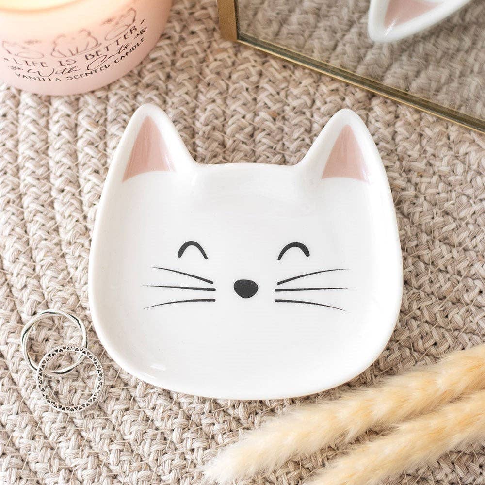 Plat à Bibelots Visage de Chat Blanc