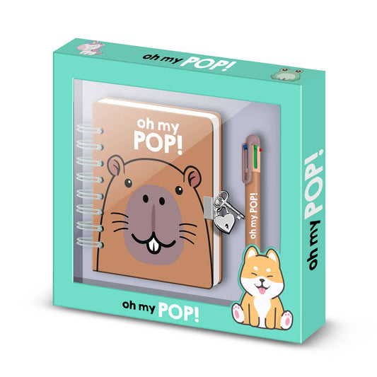 Oh My Pop Capybara - Confezione di diario A5 + penna a 6 colori