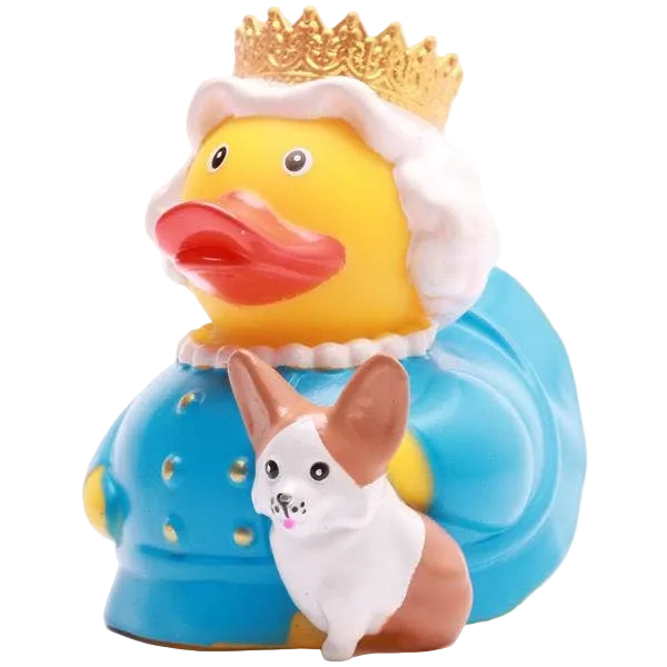 Pato de la reina Isabel con corgi
