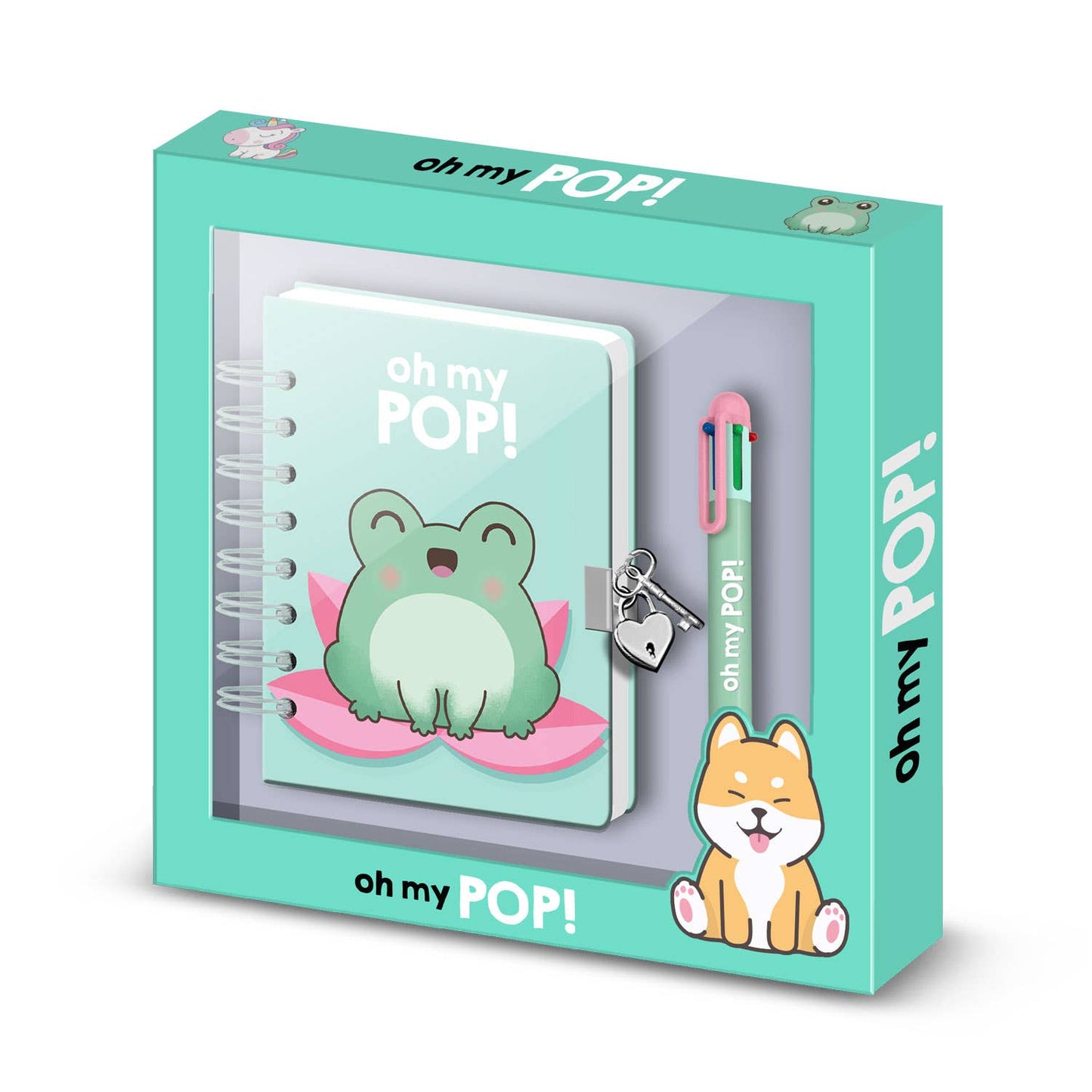 Oh My Pop Froggy - Conjunto Caderno A5 + 6 Canetas Coloridas