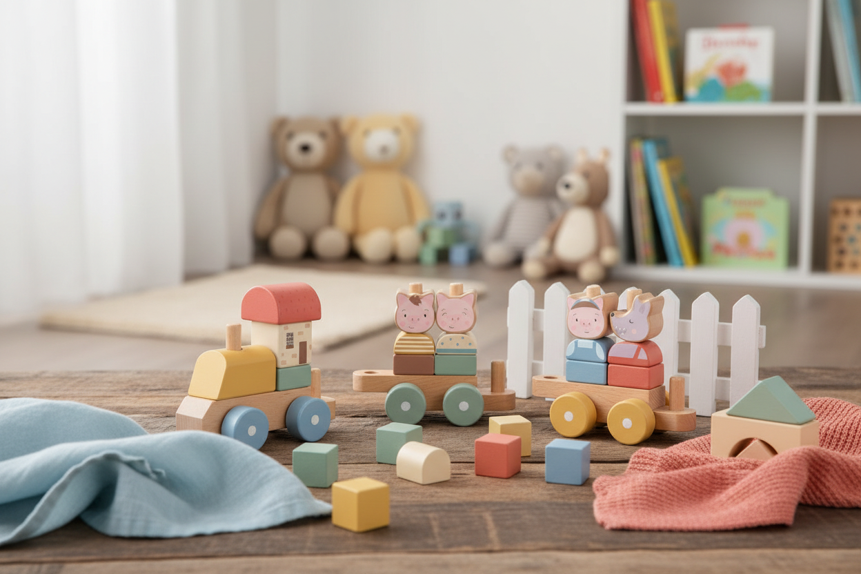 Trenino di legno I tre porcellini