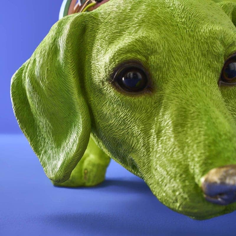 Dachshund Dog Wilfried M. Collar, Green Poly Resin