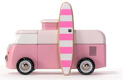 Coche de madera Candycar World - Furgoneta de playa rosa