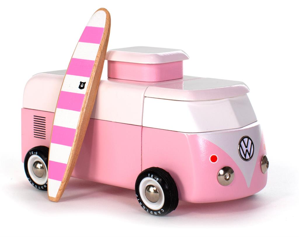 Coche de madera Candycar World - Furgoneta de playa rosa