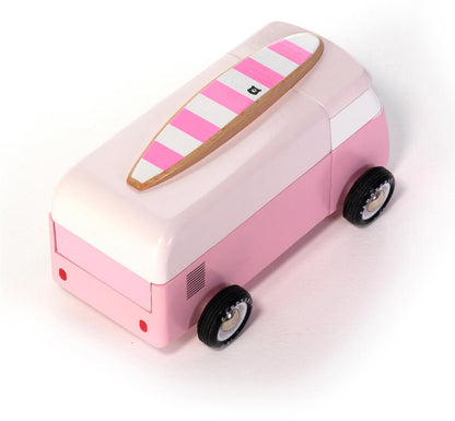 Coche de madera Candycar World - Furgoneta de playa rosa
