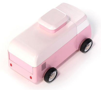 Coche de madera Candycar World - Furgoneta de playa rosa