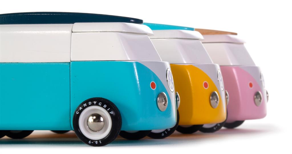 Coche de madera Candycar World - Furgoneta de playa rosa