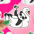 Panda zwembadfeeststicker op zwanenzwemband