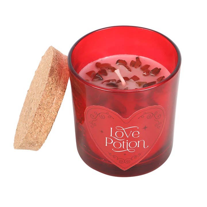 Rode jaspis kristallen kaars met frambozengeur "Liefdesdrankje" voor Valentijnsdag