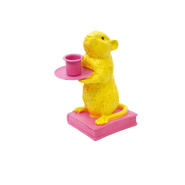 Portacandele - Topo - Poliresina - Giallo/Rosa - 8x10x17cm