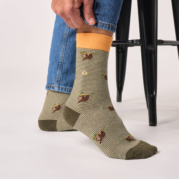 Calcetines de algodón peinado con estampado de animales - Perezoso