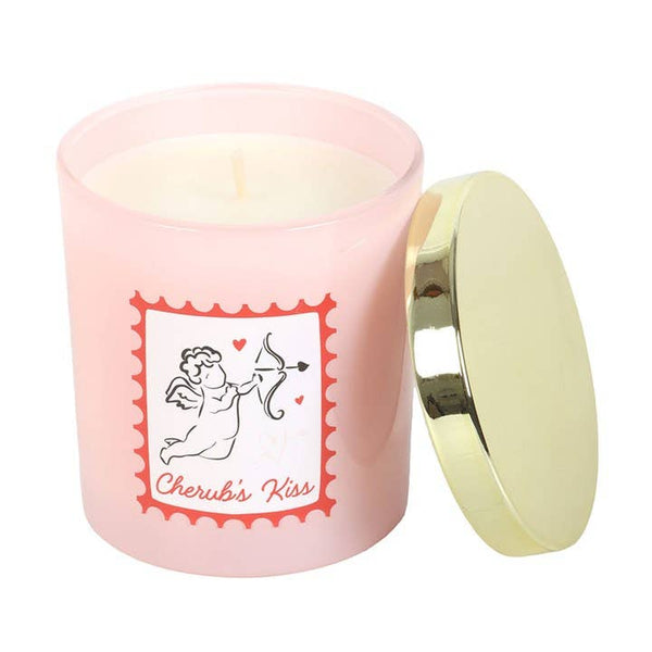 Candela di San Valentino con bacio di cherubino alla pesca e alla bacca della passione