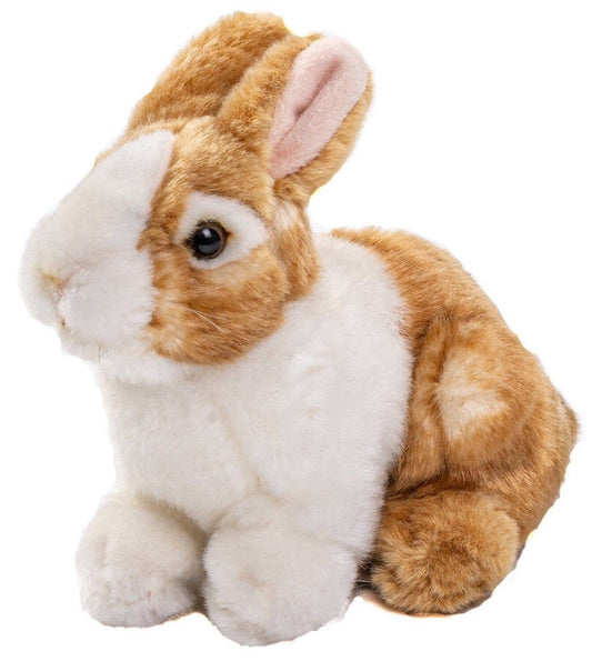 Coelho sentado (castanho e branco) - brinquedo de peluche