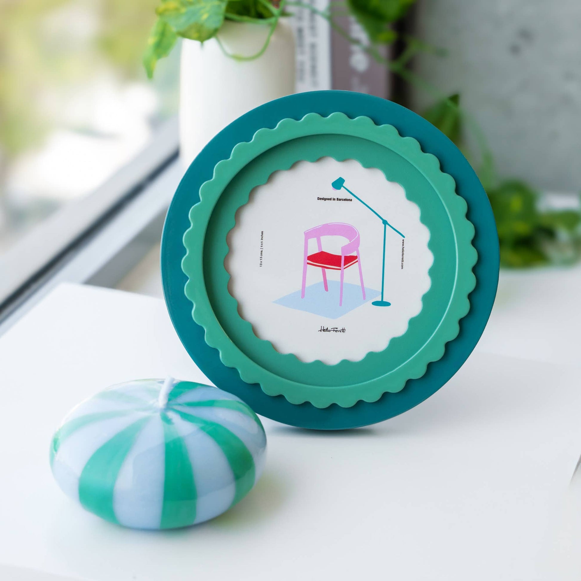 Cadre Photo Vert Brillant Rond Helio Ferretti Vue 1