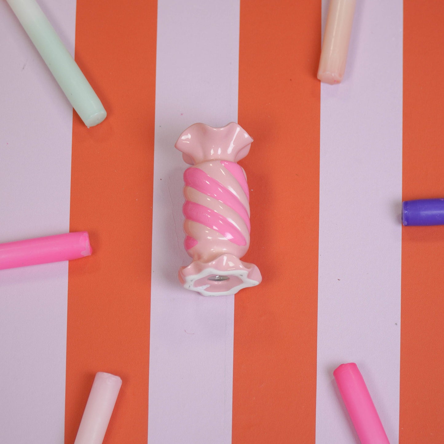 Bougeoir - Bonbon Toffee - Céramique - Rose/ Néon - 7,5x7,5x13 cm